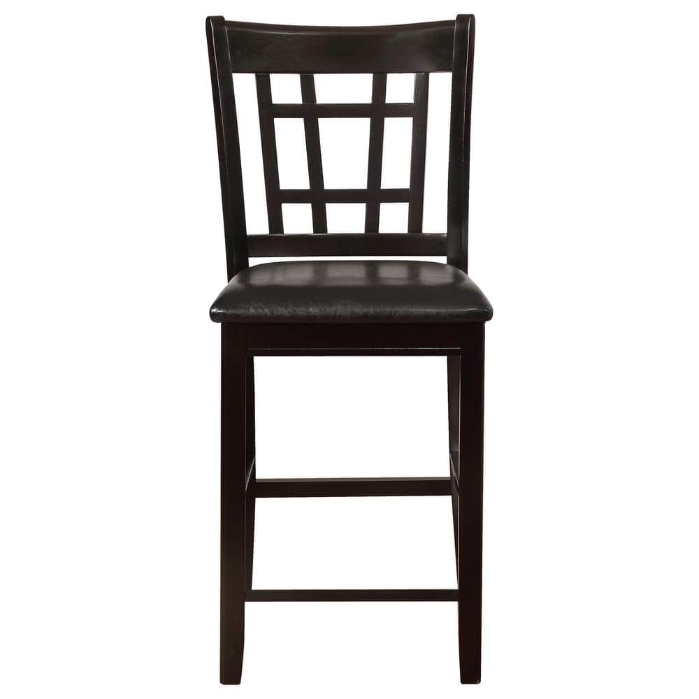 Lavon Cappuccino Wood and Black Faux Leather Counter Height Stools, Set of 2