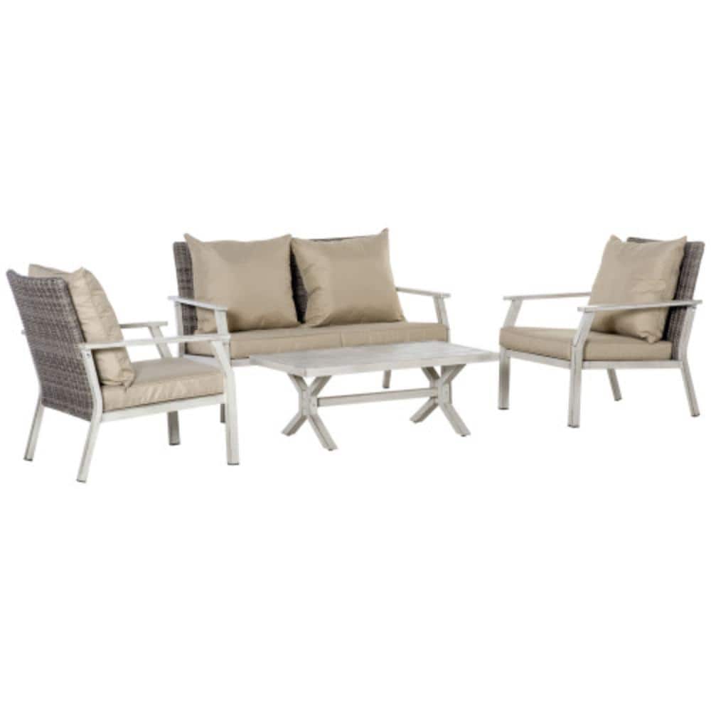 4-Piece Wicker Outdoor Conversation Patio Furniture Set with Beige Cushions price history on PriceWatchPro
