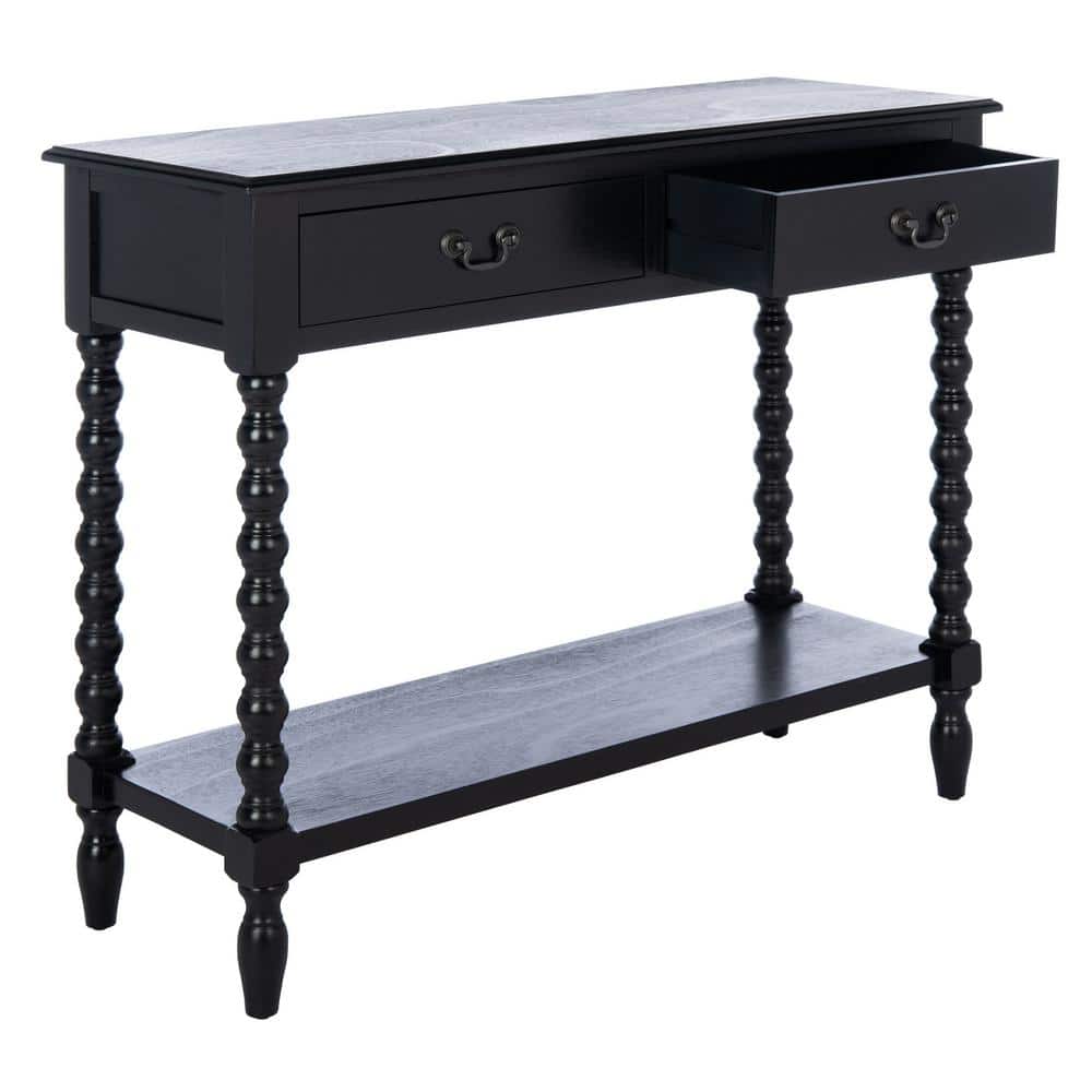 Athena Farmhouse Charm Black Wood Console Table with Storage