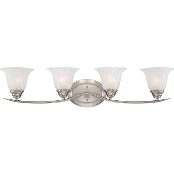 Volume Lighting Trinidad 4-Light Indoor Brushed Nickel Bath or Vanity Wall Mount with Alabaster Glass Bell Shades