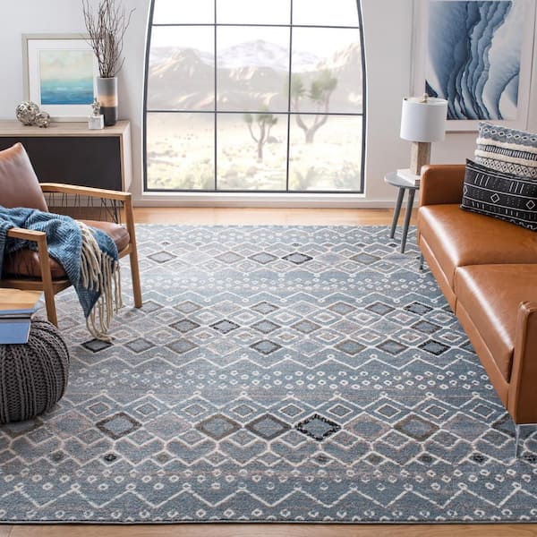 Amsterdam Blue/Ivory 7 ft. x 9 ft. Multi-Diamonds Chevron Area Rug