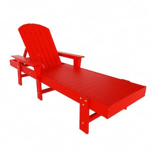 Altura Red HDPE Plastic Outdoor Adjustable Backrest Adirondack Chaise Lounger With Armrest