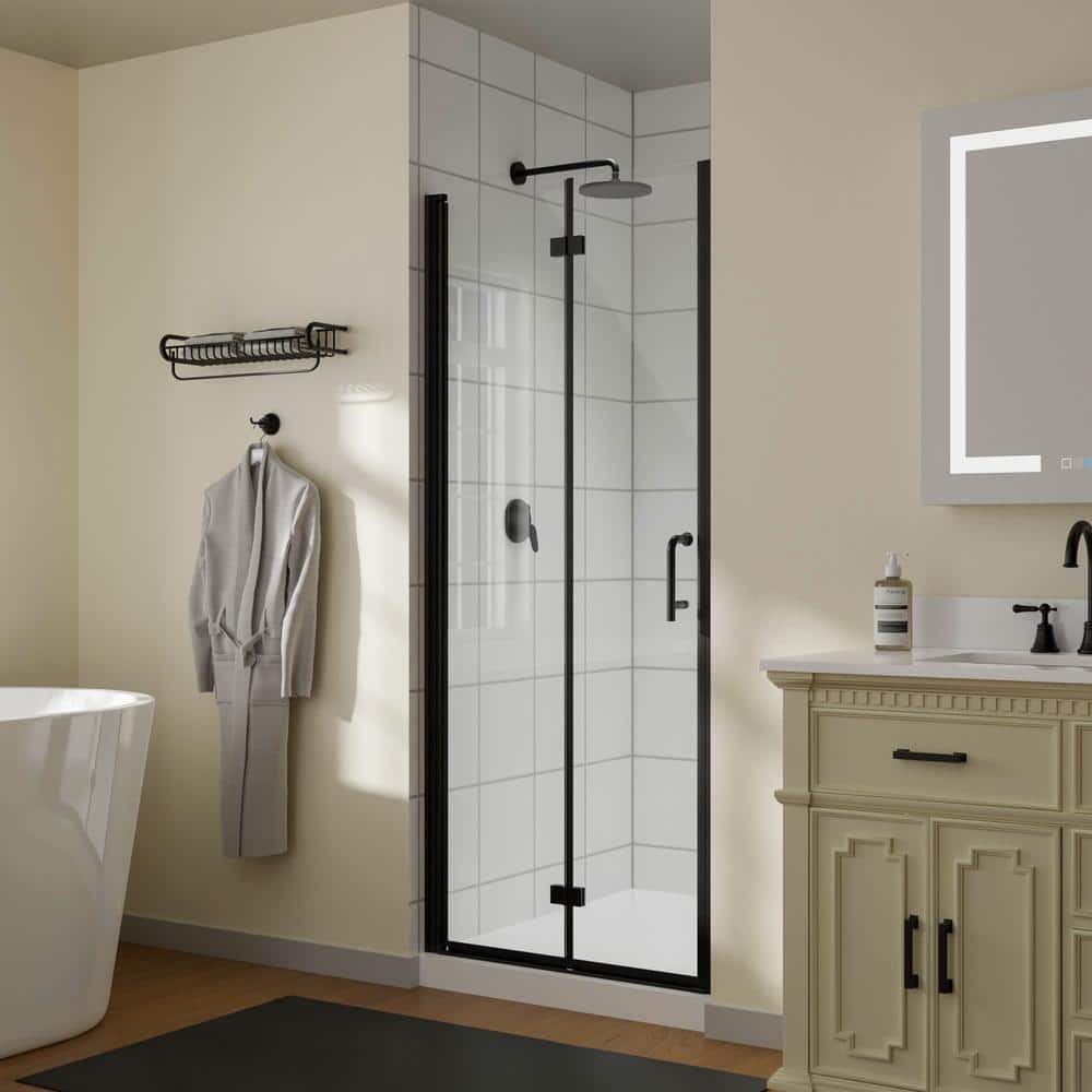 32 in. W x 72 in. H Bi-Fold Frameless Shower Door in Black Finish with Clear Glass price history on PriceWatchPro