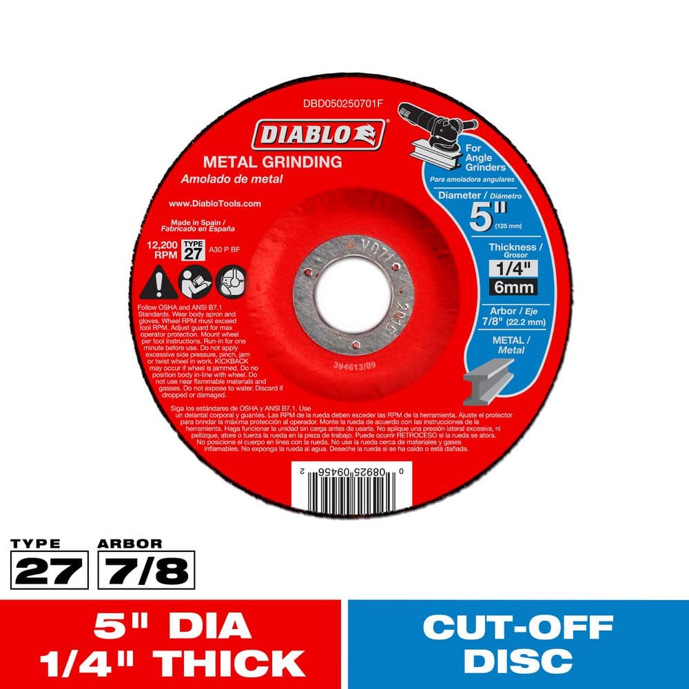 DIABLO 5 in. x 1/4 in. x 7/8 in. Metal Grinding Disc with Type 27