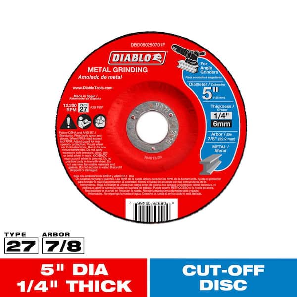 5 in. x 1/4 in. x 7/8 in. Metal Grinding Disc with Type 27 Depressed Center