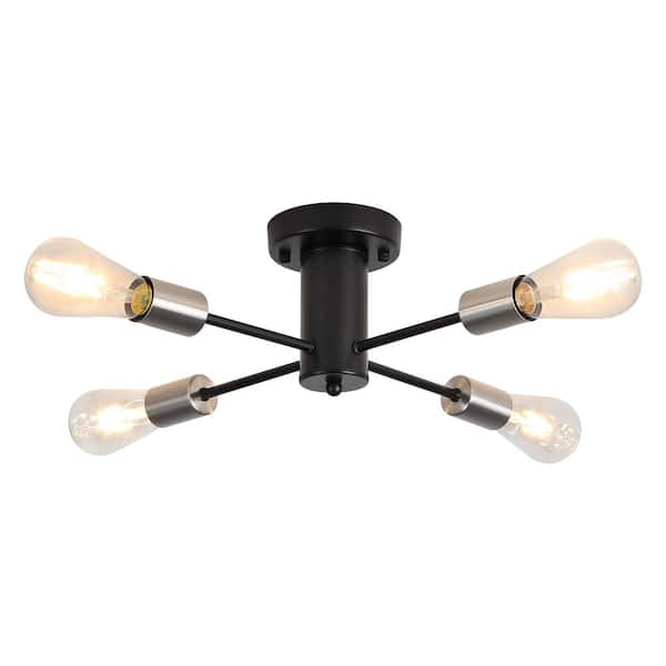 ADSENSTY 17.5 in. 4-Light Black and Nickel Sputnik Transitional Flush Mount Ceiling Lights
