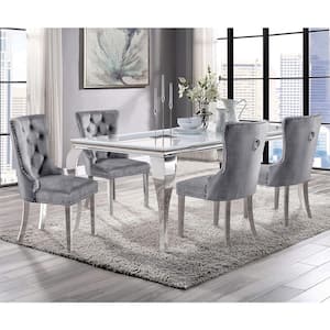 Billinghurst 5-Piece Rectangle Glass Top White and Gray Dining Table Set