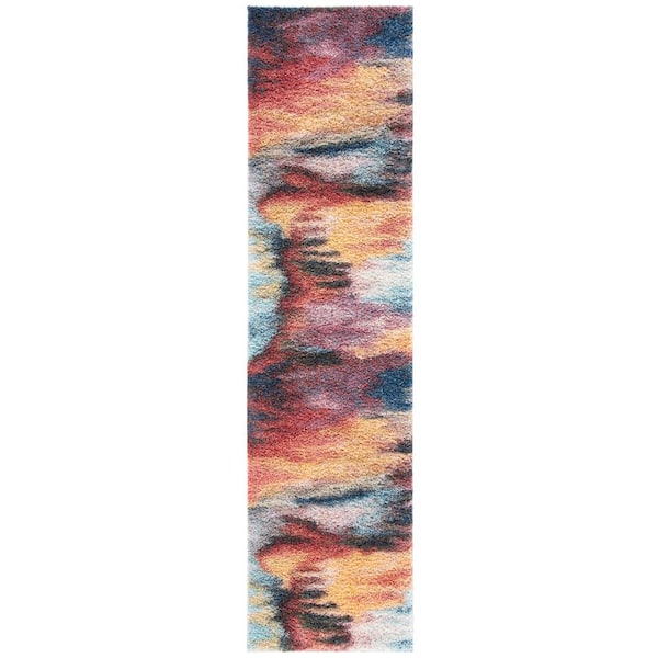 Calista 2 ft. x 5 ft. Red/Blue Abstract Multicolor Runner Rug