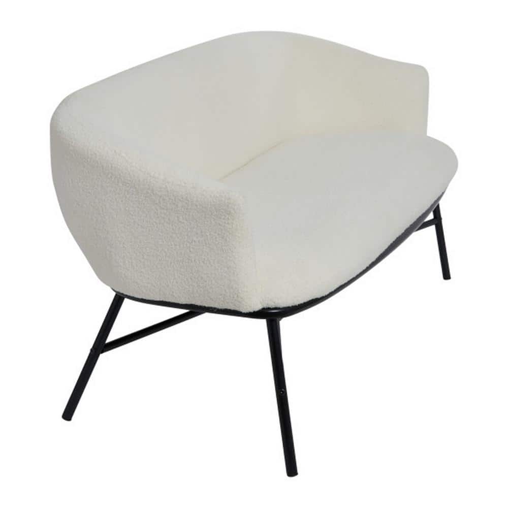 Bowery 66" White Boucle Upholstered Sofa Bench with Black Metal Frame