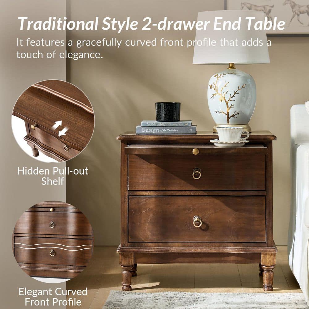 Di Walnut 2-Drawer 26 in. W Nightstand with Built-in Power Outlet (Set of 2) - thumbnail 4
