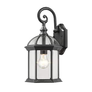 1-Light Black Outdoor Wall Sconce with Clear Beveled Glass