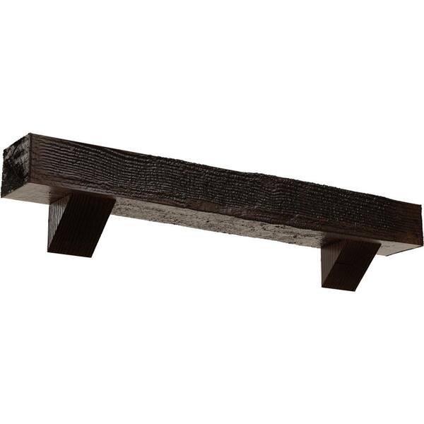 Ekena Millwork 8 in. x 10 in. x 6 ft. Rough Sawn Faux Wood Fireplace Mantel Kit, Breckinridge Corbels, Premium Aged