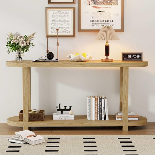 63 in. Natural Rectangle Wood Console Table Entryway Table