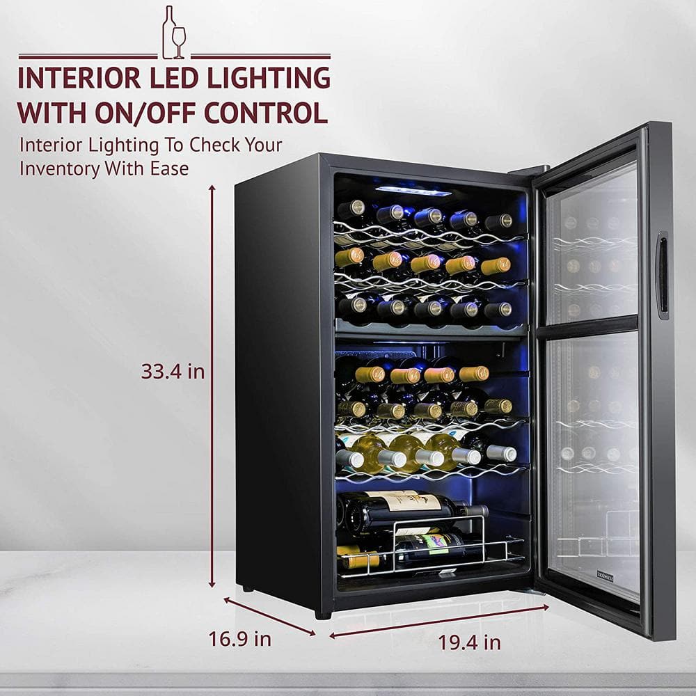 Black Dual Zone Freestanding Wine Cooler with Interior Lighting