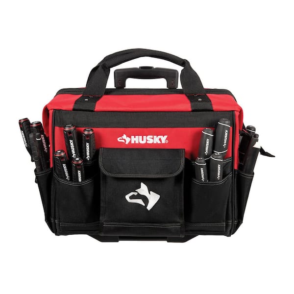 Husky 18 in. 18-Pocket Red Rolling Tool Bag with Telescoping