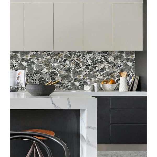 15.38 sq. ft. Slate Faux Stone Marble Natural Wall Backdrop Vinyl Peel and Stick Wallpaper Roll