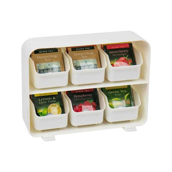 Mind Reader Tea Bag Organizer Tea Station Organizer Plastic 10.25 in. L x 3.25 in. W x 7.75 in. H, White