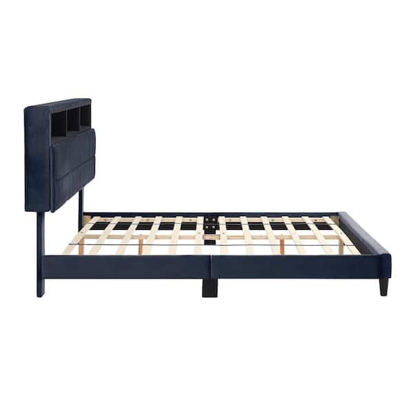 Lankley Gray Wood Frame Full Platform Bed with USB port