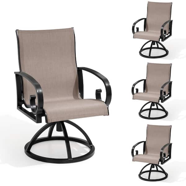 Black Finish Swivel Sunbrella Textilene Sling Steel Aluminum Frame Outdoor Dining Chair in Augustine Ashe Set of 4