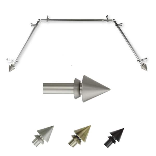 EMOH 13/16" Dia Adjustable 20"-36", 38"-72" Bay Window Curtain Rod with Bruno Finials in Satin Nickel
