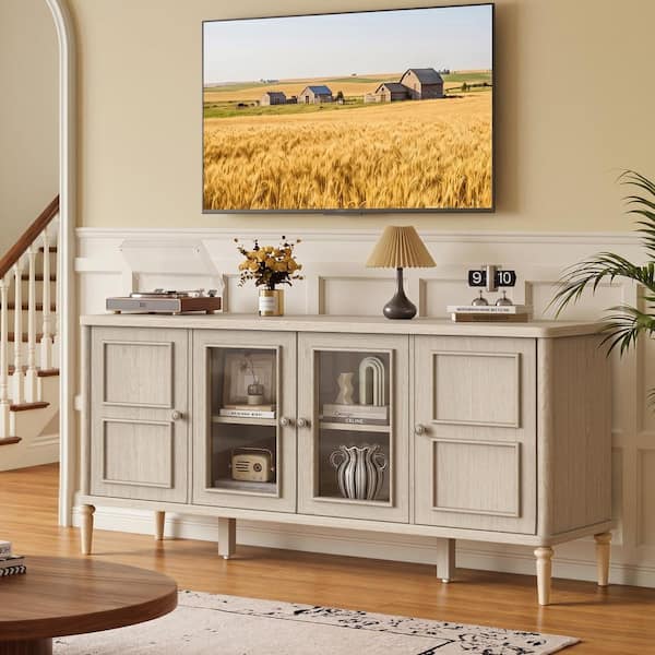Vintage 59 in. Sunlit Oak TV Stand Entertainment Center Fits TV's up to 65 in. with Storage Cabinet and Solid Wood Legs