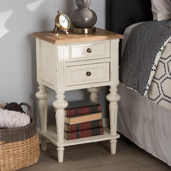 Baxton Studio Marquetterie French Provincial White Finished 2-Drawer Nightstand
