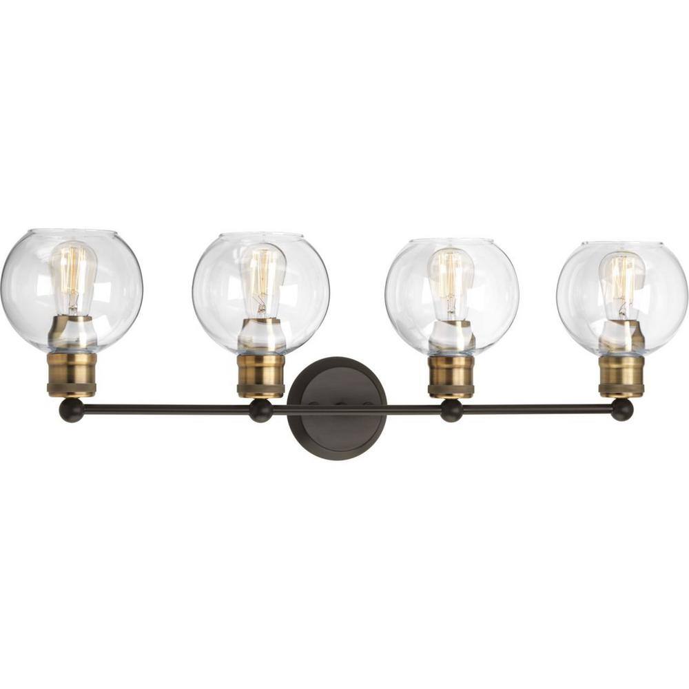 Antique Bronze 4-Light Bath Vanity with Clear Glass Shades