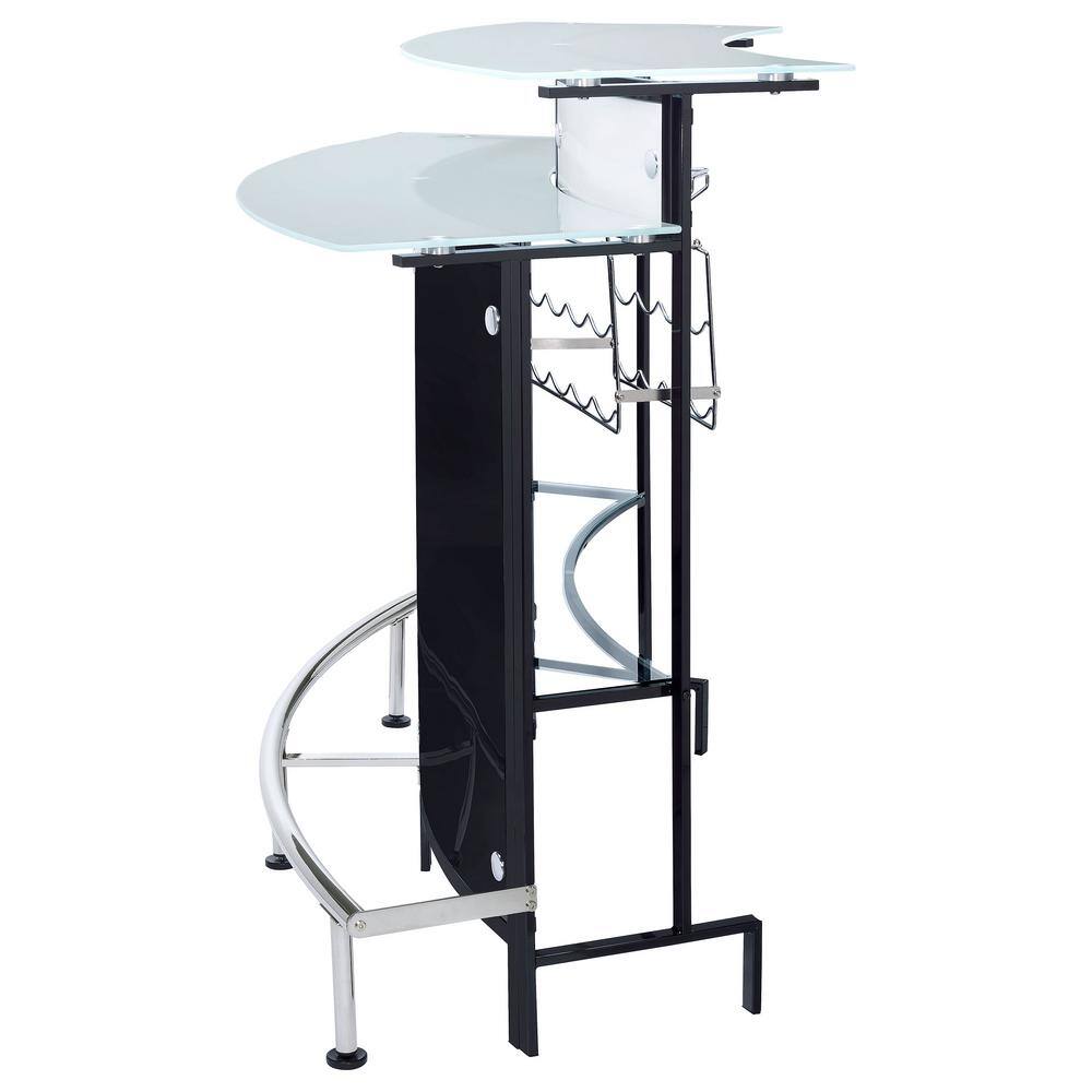 Contemporary Black and Chrome Bar Table with Glass Tops