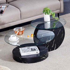 Modern 35.4 in. Black Round Glass Coffee Table