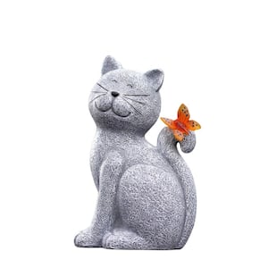Solar Cat with Butterfly for Garden Statues Yard Art Lawn Ornaments Porch Balcony Home - Birthday Gifts for Grandma Mom