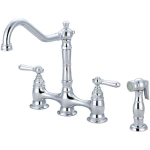 Americana 2-Handle Bridge Kitchen Faucet with Side Sprayer in Polished Chrome