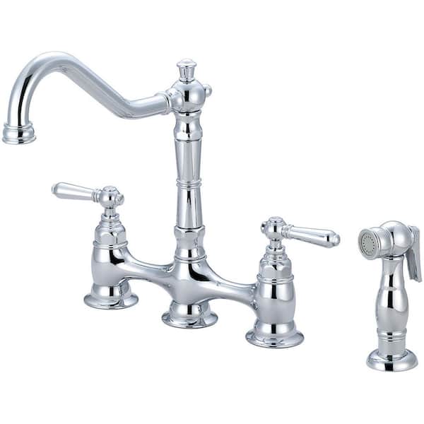 Pioneer Faucets Americana 2-Handle Bridge Kitchen Faucet with Side Sprayer in Polished Chrome