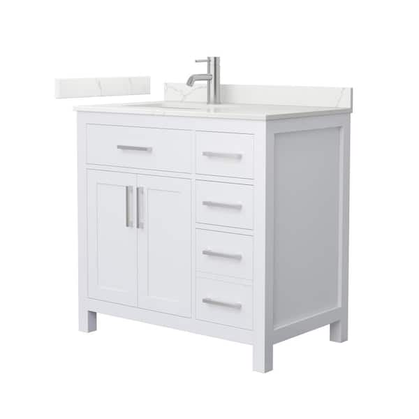 Beckett 36 in. Single Freestanding White Bath Vanity with Giotto Quartz Top (Assembled)