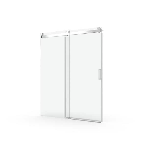 JimsMaison 72 in. W x 76 in. H Sliding Frameless Shower Door in Brushed Nickel with Clear Glass
