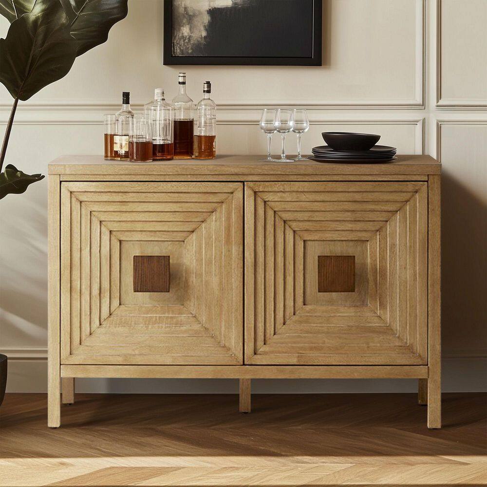 Natural Wood 2-Door Accent Cabinet with Adjustable Shelves