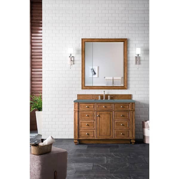 James Martin Vanities Bristol 48 in. W x 23.5 in. D x 34 in. H Bathroom Vanity in Saddle Brown with Cala Blue Quartz Top