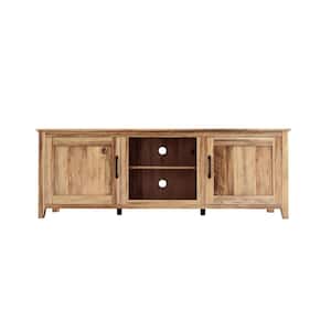 Light Brown Particle Board TV Stand Fits TVs Upto 35 to 60 in. with 2-Doors and Open Shelves