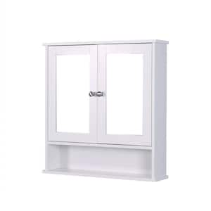 5.12 in. W x 22.05 in. D x 22.8 in. H Bathroom Storage Wall Cabinet with 2 Mirror Doors and Adjustable Shelf in White