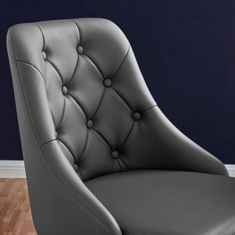 Gray Tufted Vegan Leather Swivel Office Chair