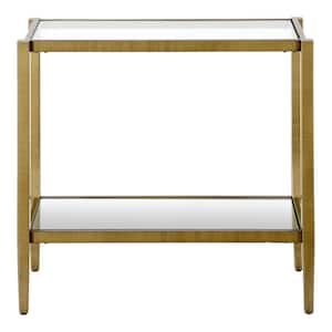Hera 24 in. Antique Brass Rectangular Side Table with Glass Shelf