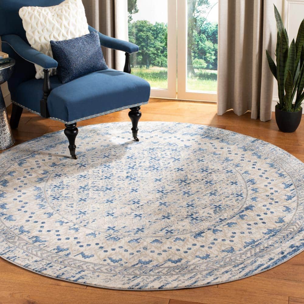 Brentwood 8 ft. x 8 ft. Light Gray/Blue Geometric Round Rug price history on PriceWatchPro