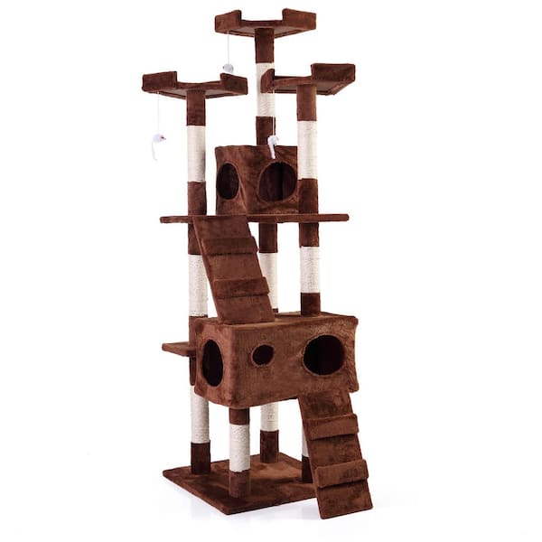 COZIWOW 67 in. Cat Tree Brown Tower Condo Soft Flannel Covered