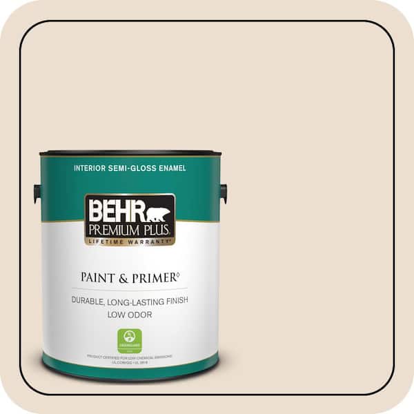 BEHR PREMIUM PLUS 1 gal. #W-F-120 Natural Linen Semi-Gloss Enamel Low Odor Interior Paint & Primer