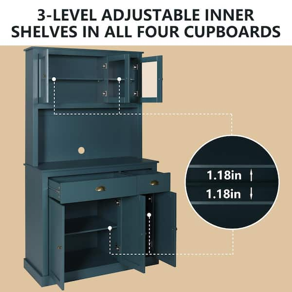 VEIKOUS Teal Blue Kitchen Pantry Cabinet Storage with Adjustable Shelves,  Buffet Cupboard and Microwave Stand HP0405-03BU-3 - The Home Depot