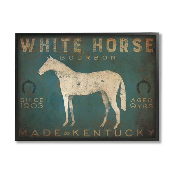 White Horse Bourbon Vintage Sign Design By Ryan Fowler Framed Typography Art Print 30 in. x 24 in.