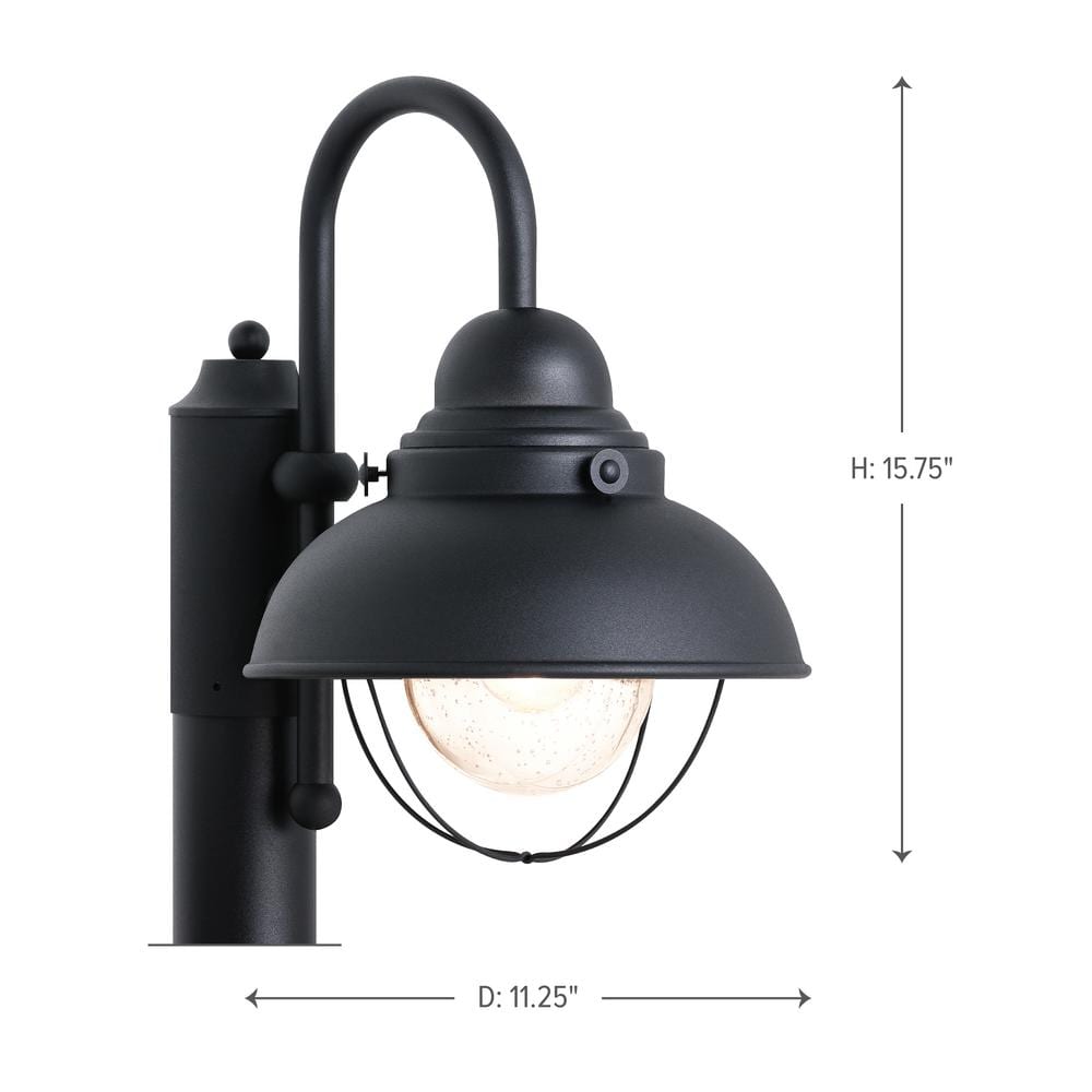Black Outdoor Post Lantern with Clear Seeded Glass Shade