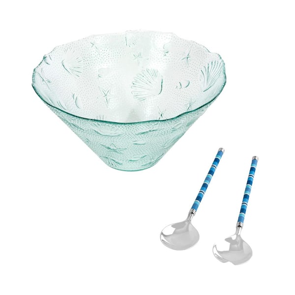 French Home Coastal 6 in. 6 fl.oz. Clear Glass Serving Bowl Jubilee Shades  of Denim Salad Servers J009 - The Home Depot