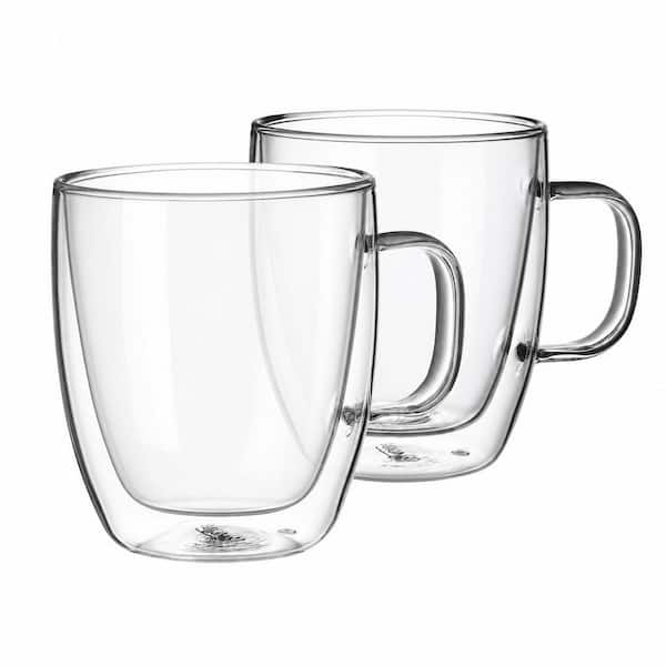 Modern 12.5 oz. Freezer Safe Clear Glass Double-Layer Coffee Mugs, Insulated for Espresso, Tea Beverages, Set of 2