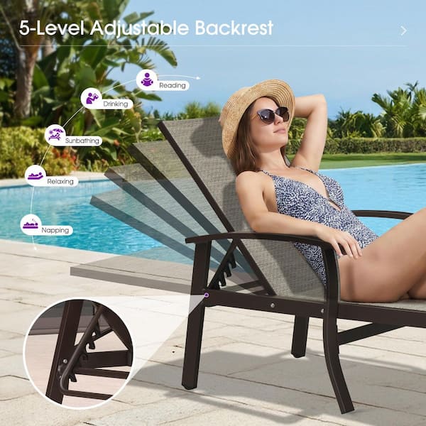 3-Pieces Metal Aluminum Outdoor Chaise Lounge Patio Lounge Chair with Side Table