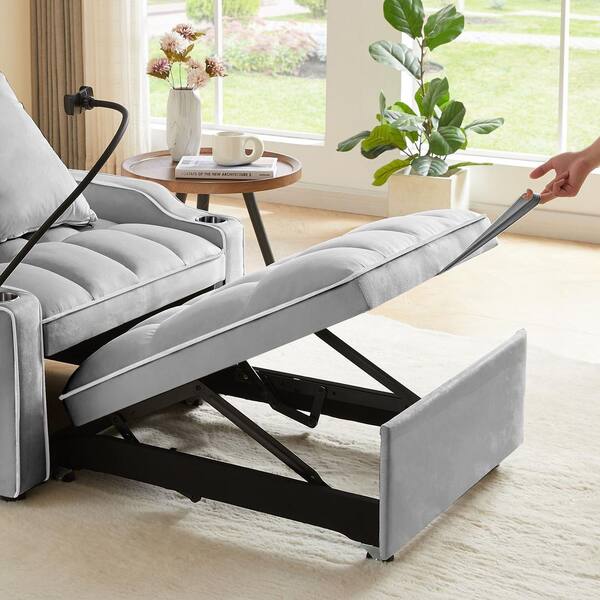 Magic Home 35.83 in. 3-in-1 Pull Out Sleeper Sofa Bed Convertible Folding  Velevt Chaise Lounge with Pockets for Small Space, Grey CS-PP195418AAD -  The Home Depot